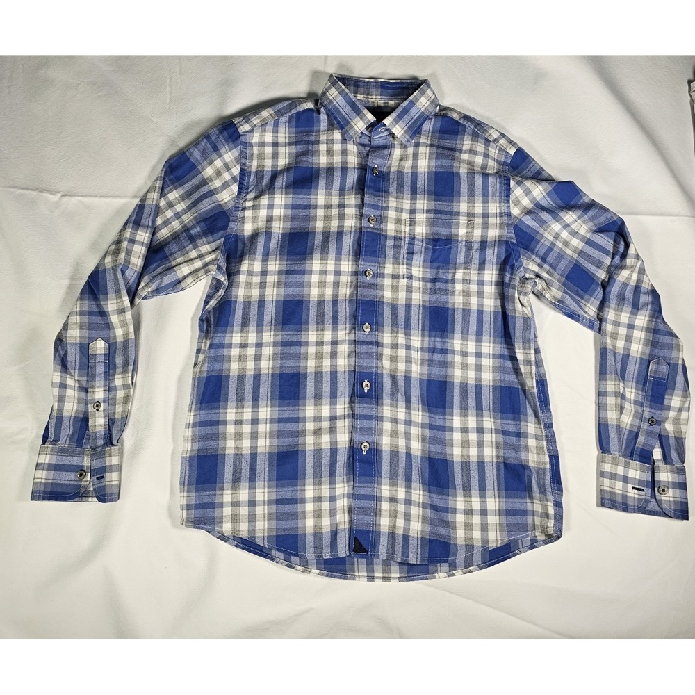 UNTUCKit Mens Medium Blue Plaid Button Up Shirt Long Sleeve 100% Cotton